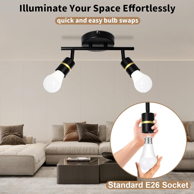 LTBLIGHT LED Track Lighting Fixtures, Rotatable Ceiling Light Kit, Flush Mount Matte Black Ceiling Spotlight, Track Lighting for Kitchen, Bedroom, Hallway, E26 Base, Bulbs Not Included (2-Light) - Image 5